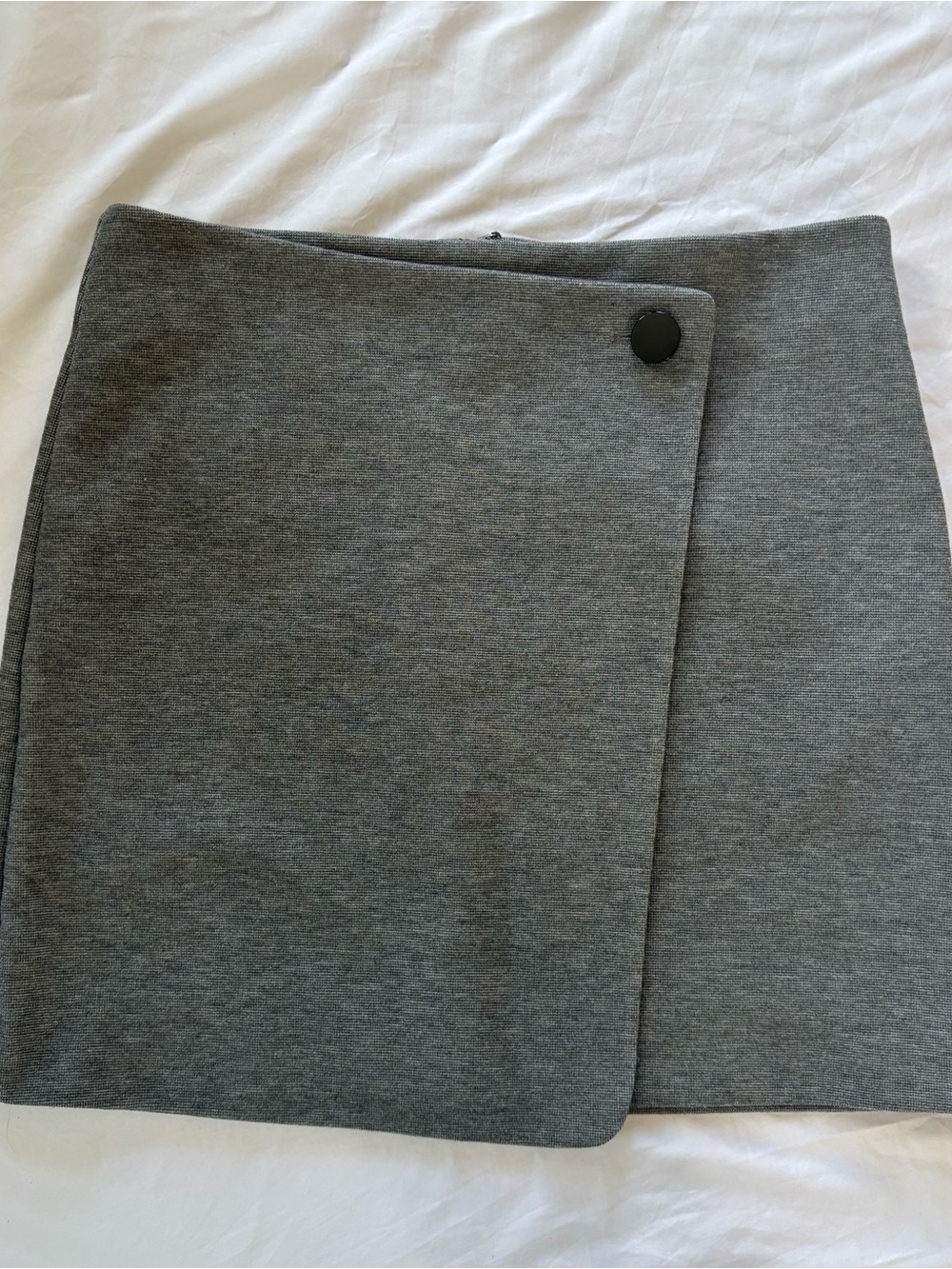 LOFT Gray Mini Wrap Skirt with Matte Button